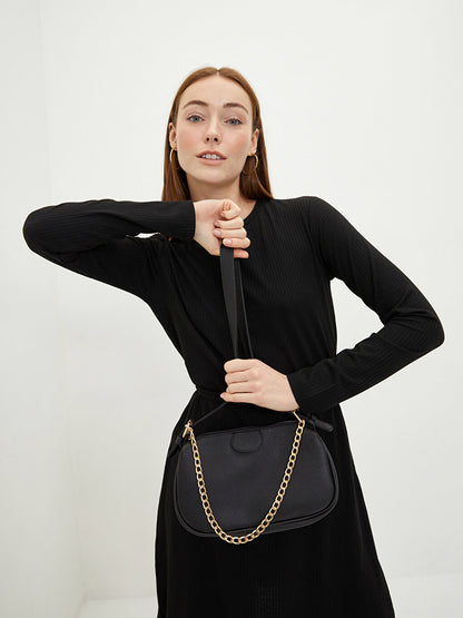 Leather Look Women's Baguette Bag with Chain Detail