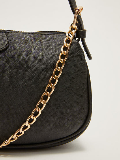 Leather Look Women's Baguette Bag with Chain Detail