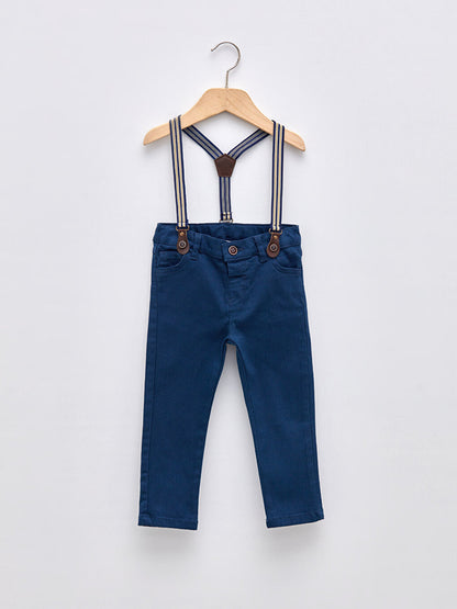 Skinny Fit Basic Gabardine Baby Boy Pants and Trouser Suspenders 2-Piece Set