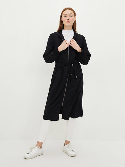 Hooded Plain Long Sleeve Pocket Detailed Viscose Women's Jacket