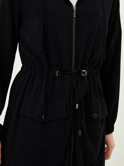 Hooded Plain Long Sleeve Pocket Detailed Viscose Women's Jacket