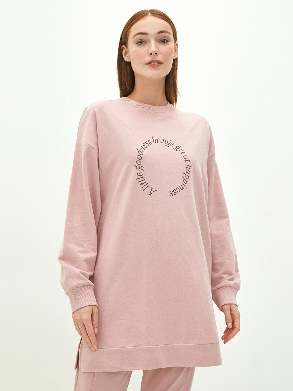 Crew Neck Printed Long Sleeve Women's Sweatshirt Tunic