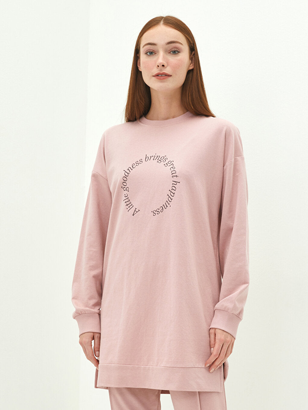 Crew Neck Printed Long Sleeve Women's Sweatshirt Tunic