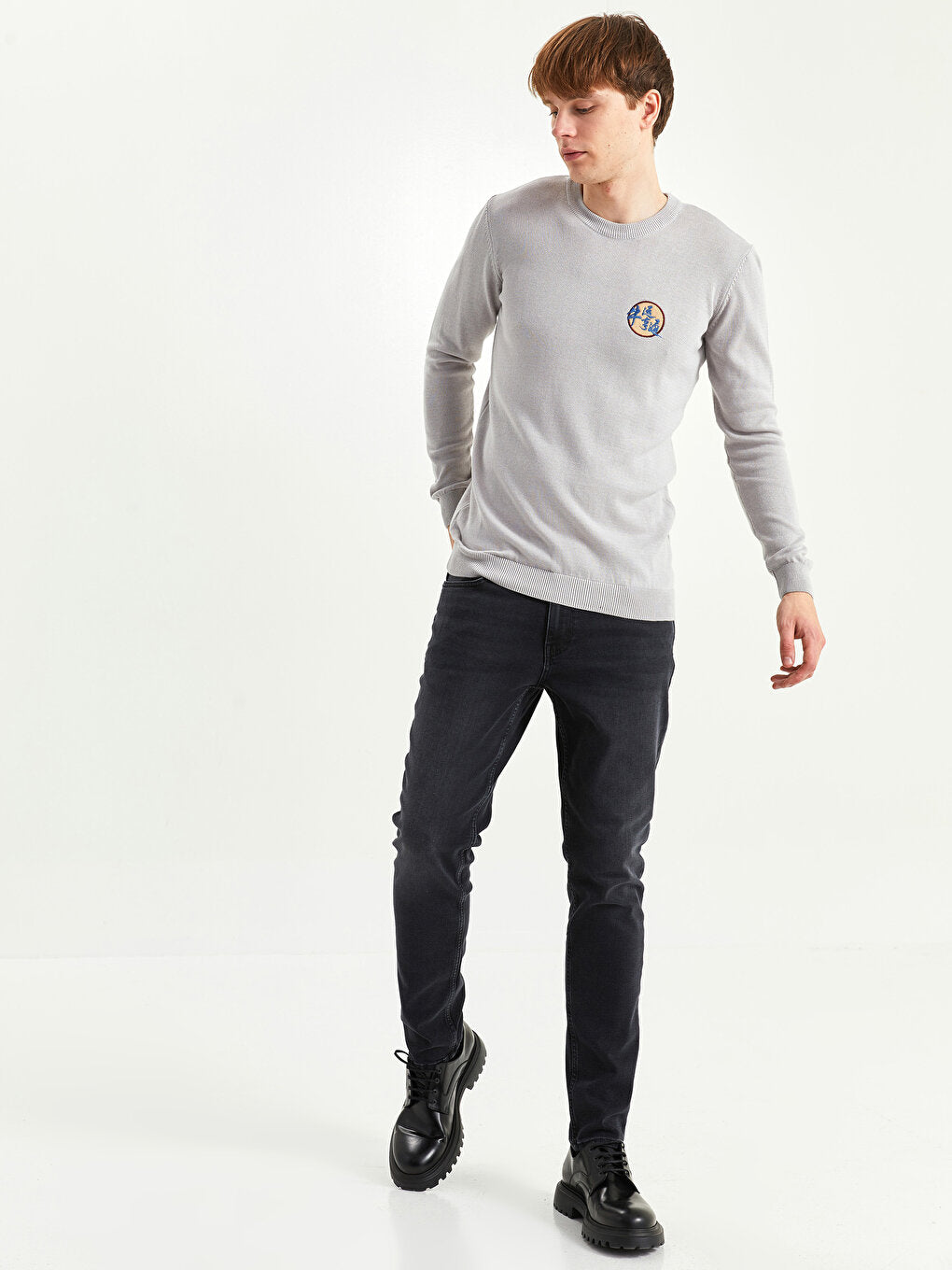 Crew Neck Long Sleeve Men's Knitwear Sweater