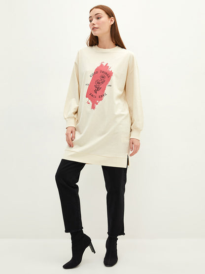 Crew Neck Printed Long Sleeve Women's Sweatshirt Tunic