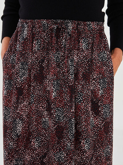 Patterned A-Line Viscose Women's Skirt with Elastic Waist and Tie Detail