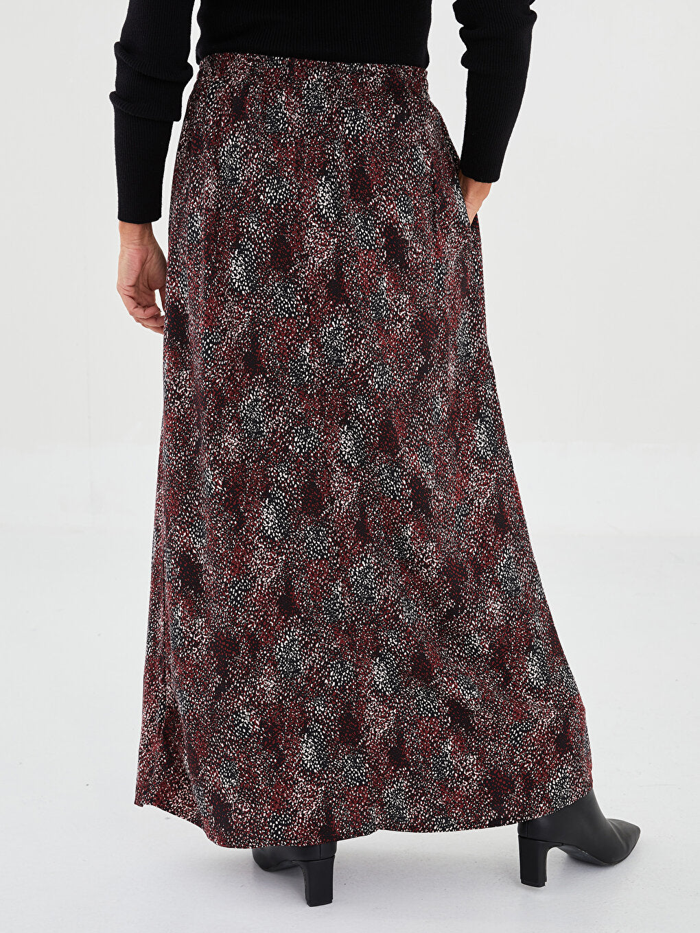 Patterned A-Line Viscose Women's Skirt with Elastic Waist and Tie Detail