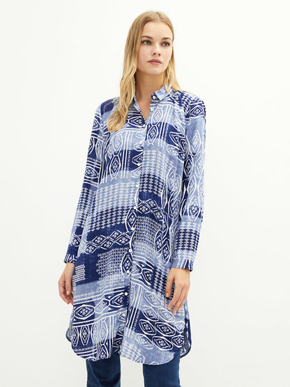 Patterned Long Sleeve Viscose Women's Shirt Tunic