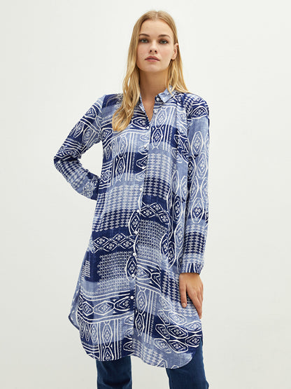 Patterned Long Sleeve Viscose Women's Shirt Tunic