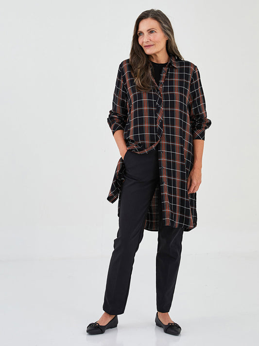 Plaid Long Sleeve Viscose Women's Shirt Tunic