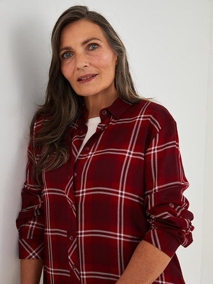 Plaid Long Sleeve Viscose Women's Shirt Tunic