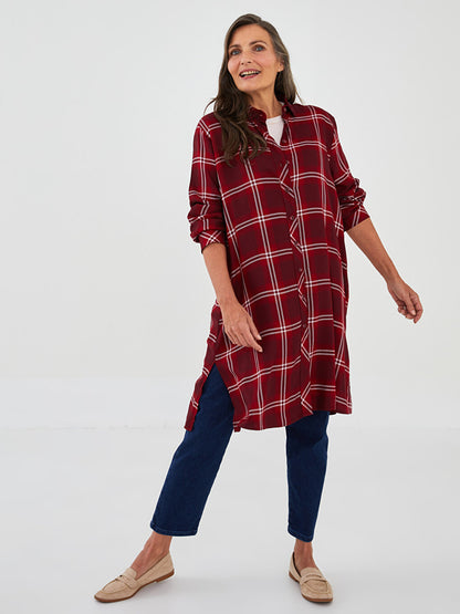 Plaid Long Sleeve Viscose Women's Shirt Tunic