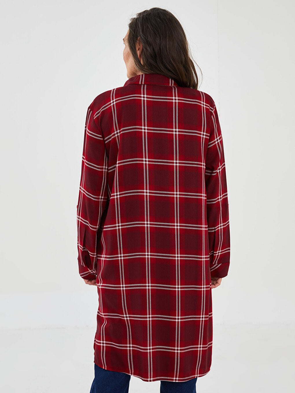 Plaid Long Sleeve Viscose Women's Shirt Tunic