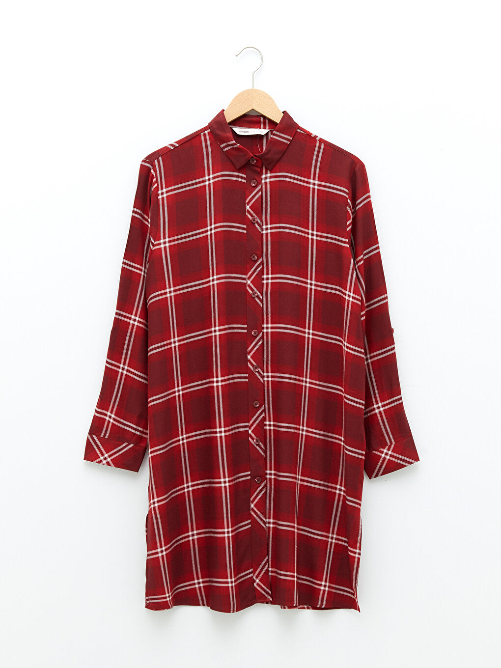 Plaid Long Sleeve Viscose Women's Shirt Tunic