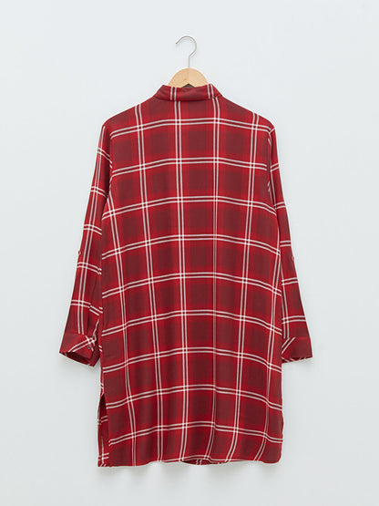 Plaid Long Sleeve Viscose Women's Shirt Tunic