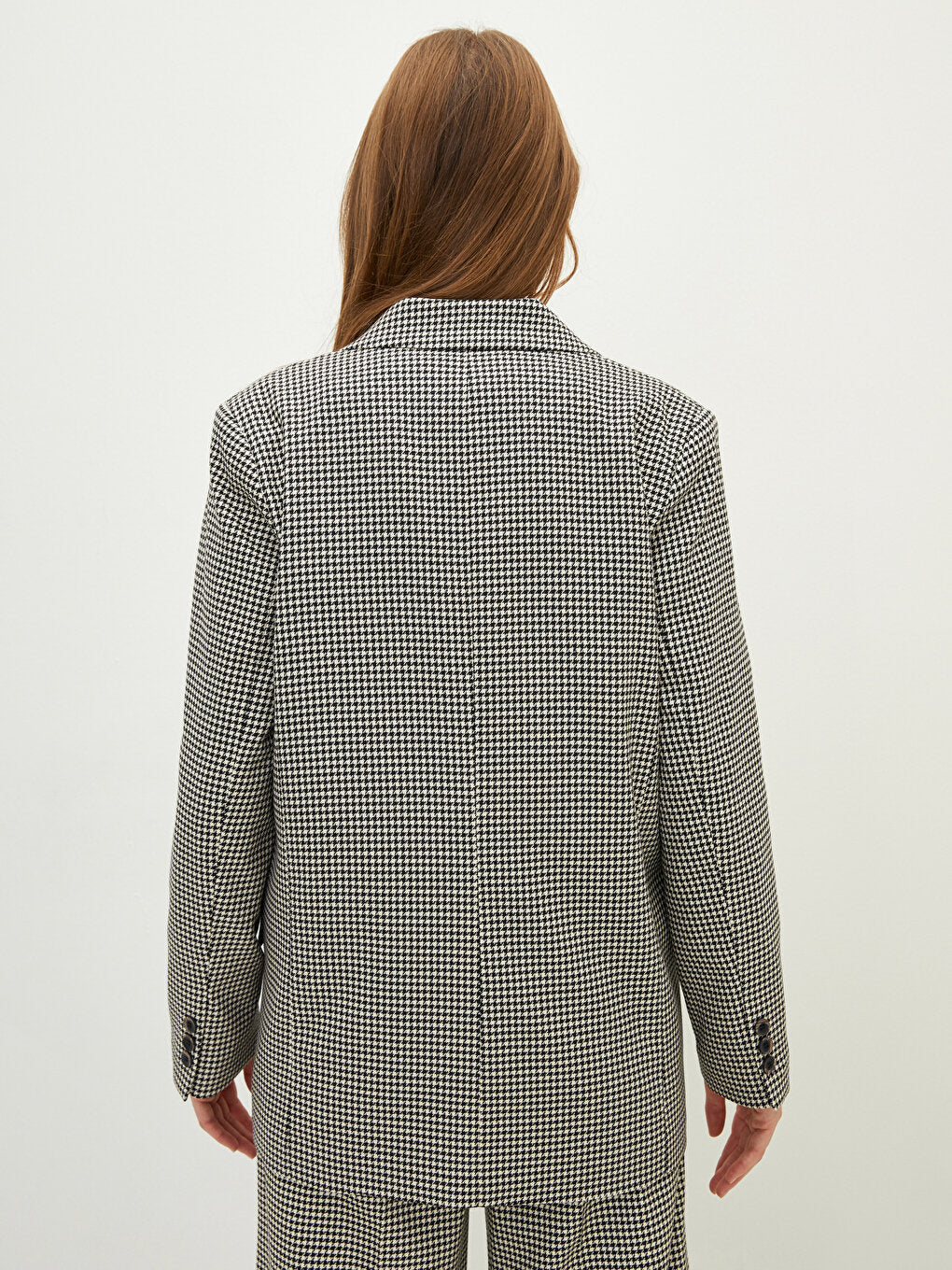 Front Button Closure Houndstooth Patterned Long Sleeve Women's Jacket