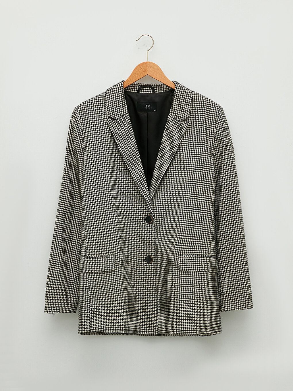 Front Button Closure Houndstooth Patterned Long Sleeve Women's Jacket