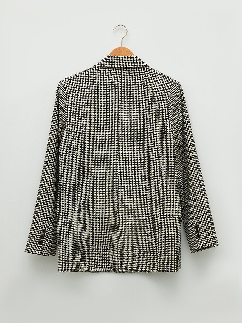 Front Button Closure Houndstooth Patterned Long Sleeve Women's Jacket