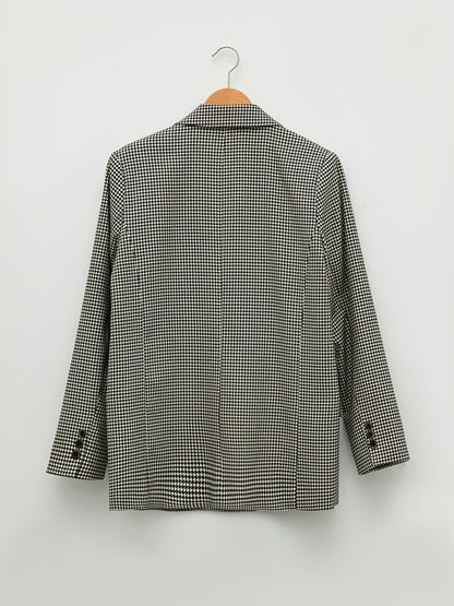 Front Button Closure Houndstooth Patterned Long Sleeve Women's Jacket