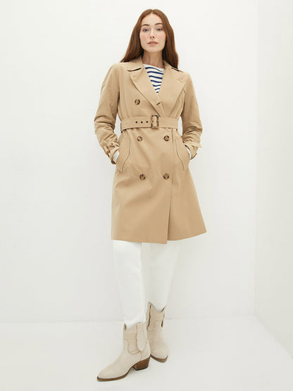 Jacket Collar Flat Waist Belted Pocket Detailed Long Sleeve Women's Trench Coat