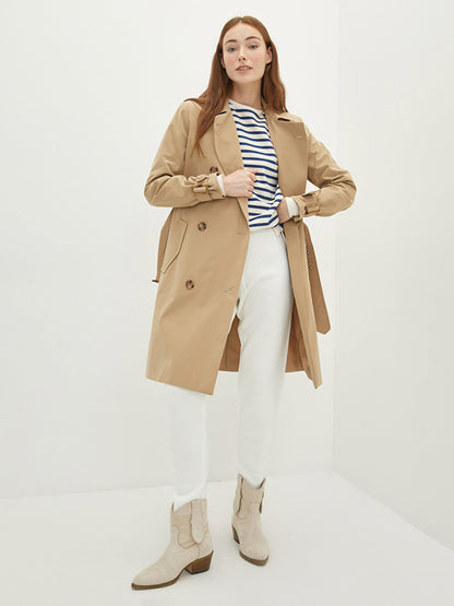 Jacket Collar Flat Waist Belted Pocket Detailed Long Sleeve Women's Trench Coat