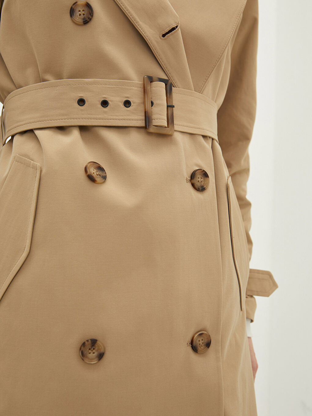 Jacket Collar Flat Waist Belted Pocket Detailed Long Sleeve Women's Trench Coat