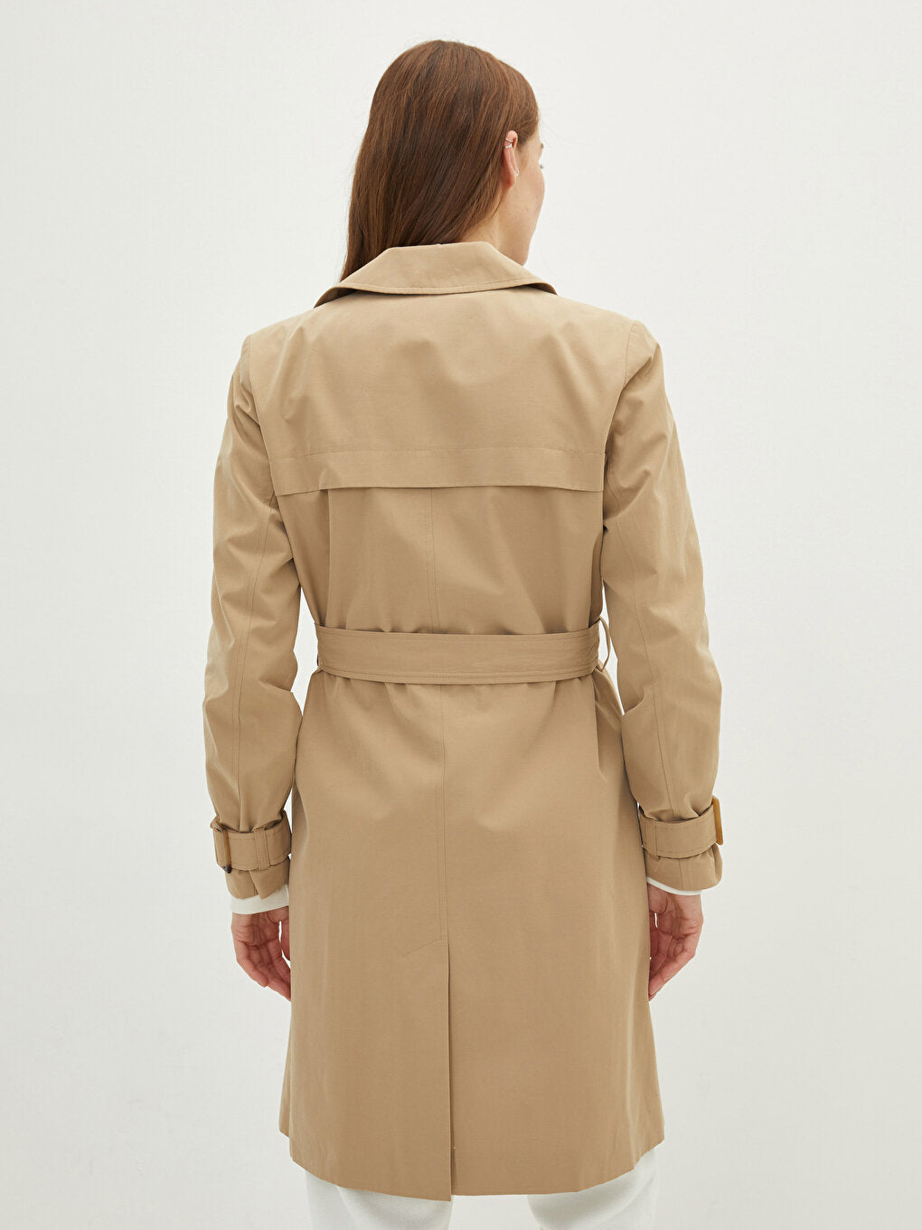 Jacket Collar Flat Waist Belted Pocket Detailed Long Sleeve Women's Trench Coat