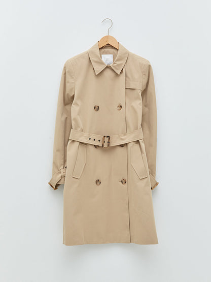 Jacket Collar Flat Waist Belted Pocket Detailed Long Sleeve Women's Trench Coat