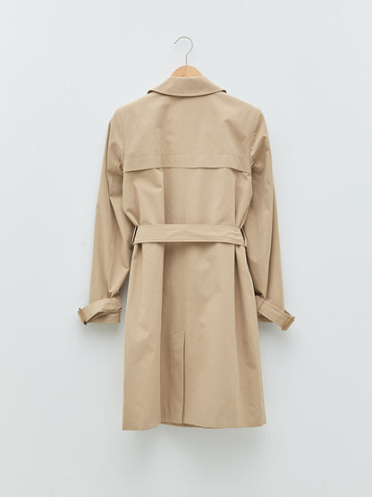 Jacket Collar Flat Waist Belted Pocket Detailed Long Sleeve Women's Trench Coat