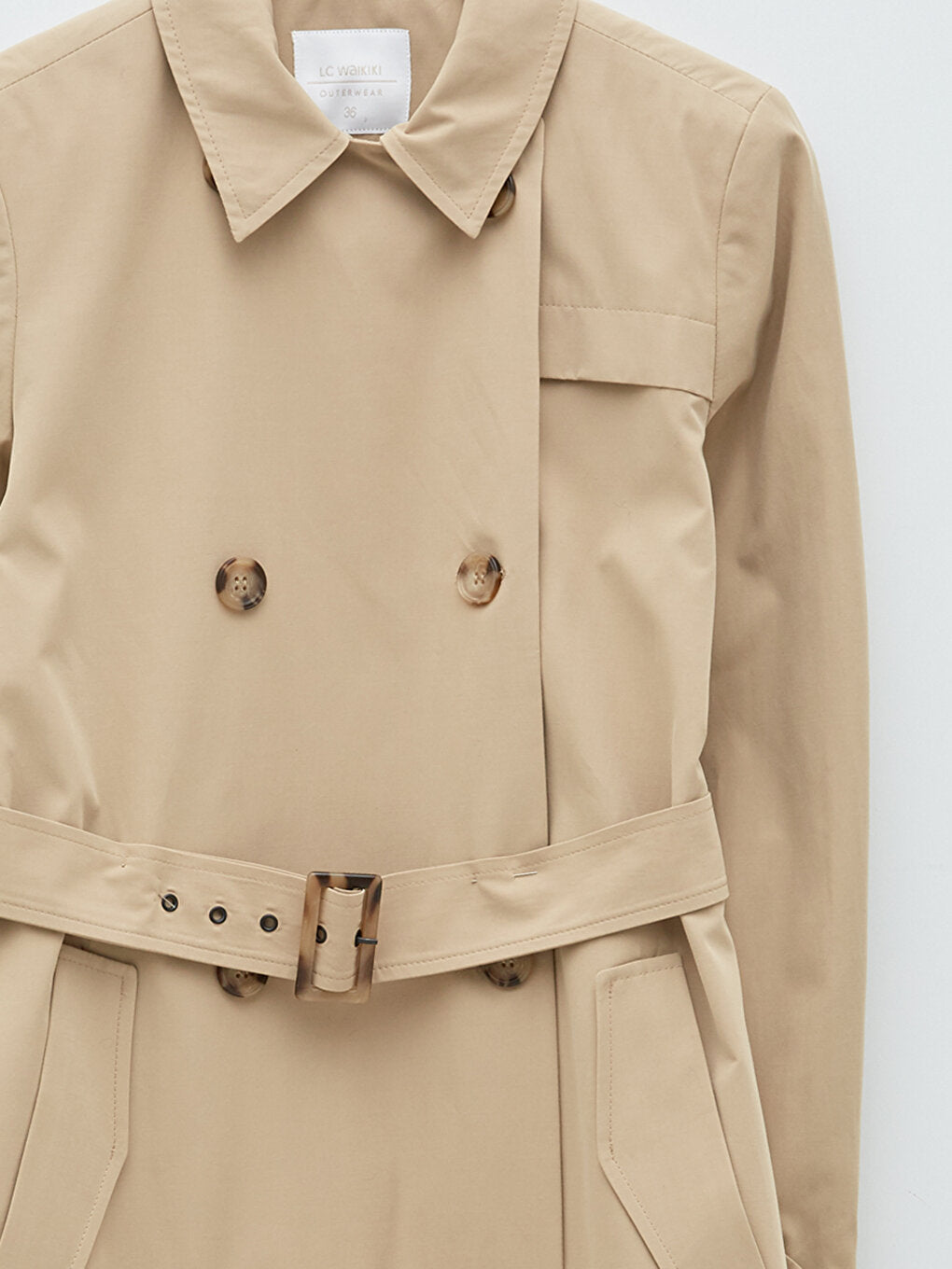 Jacket Collar Flat Waist Belted Pocket Detailed Long Sleeve Women's Trench Coat