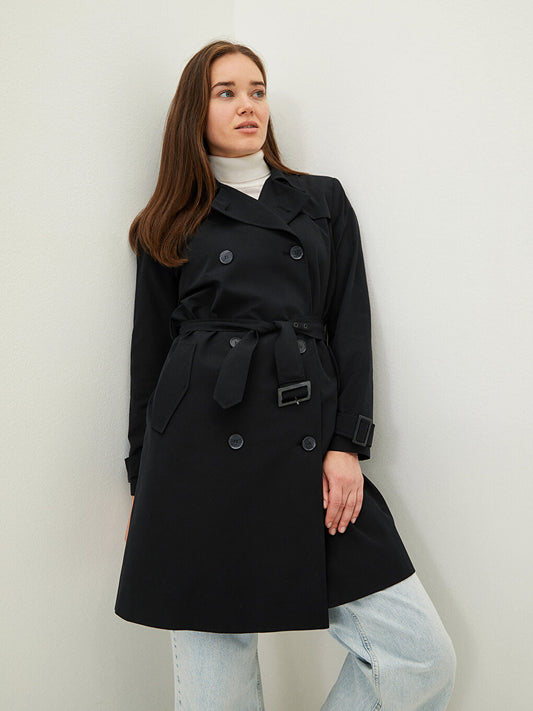 Jacket Collar Flat Waist Belted Pocket Detailed Long Sleeve Women's Trench Coat