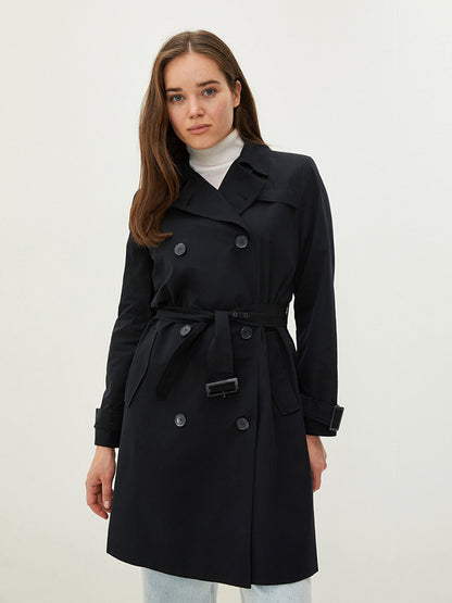 Jacket Collar Flat Waist Belted Pocket Detailed Long Sleeve Women's Trench Coat