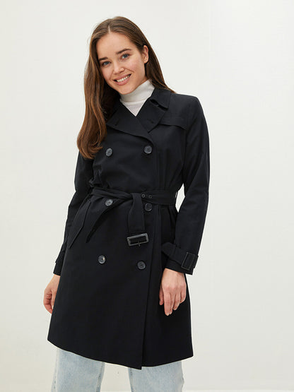 Jacket Collar Flat Waist Belted Pocket Detailed Long Sleeve Women's Trench Coat