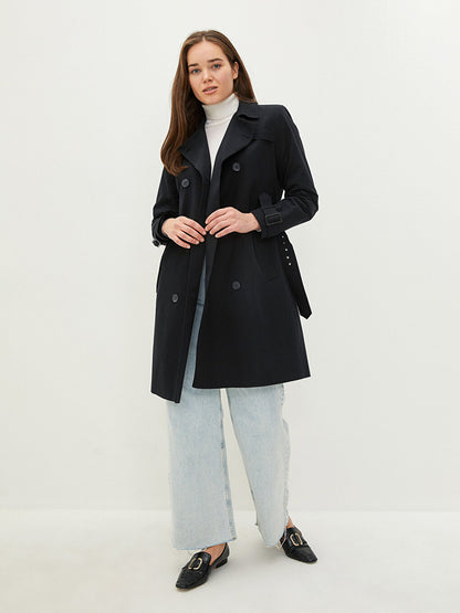 Jacket Collar Flat Waist Belted Pocket Detailed Long Sleeve Women's Trench Coat