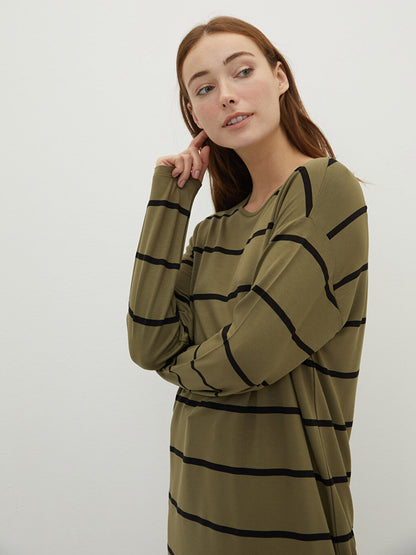 Crew Neck Striped Long Sleeve Women's Sweatshirt Tunic