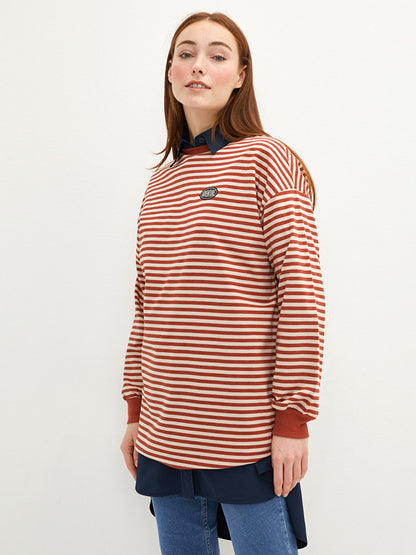 Crew Neck Striped Long Sleeve Oversize Women's Sweatshirt Tunic