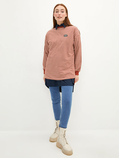 Crew Neck Striped Long Sleeve Oversize Women's Sweatshirt Tunic