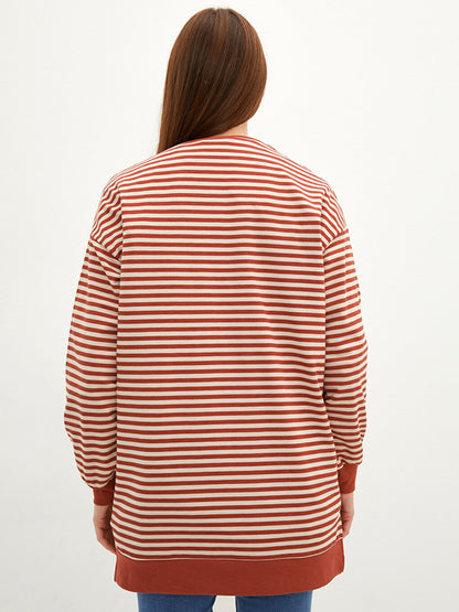 Crew Neck Striped Long Sleeve Oversize Women's Sweatshirt Tunic