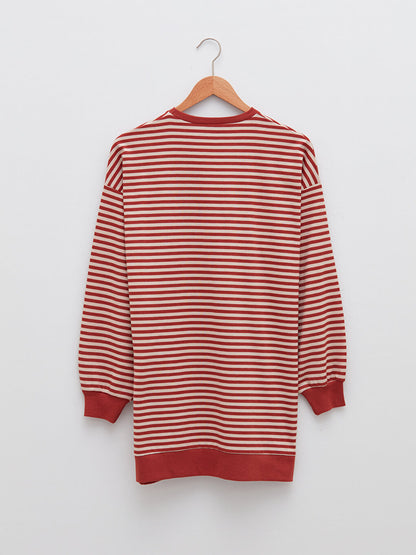 Crew Neck Striped Long Sleeve Oversize Women's Sweatshirt Tunic