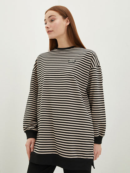 Crew Neck Striped Long Sleeve Oversize Women's Sweatshirt Tunic