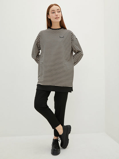 Crew Neck Striped Long Sleeve Oversize Women's Sweatshirt Tunic