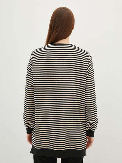 Crew Neck Striped Long Sleeve Oversize Women's Sweatshirt Tunic