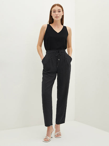 Elastic Waist Polka Dot Pocket Detailed Viscose Women's Trousers