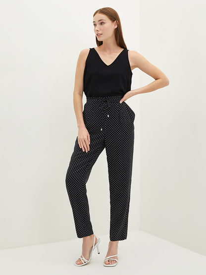 Elastic Waist Polka Dot Pocket Detailed Viscose Women's Trousers