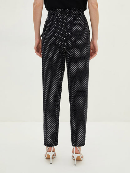 Elastic Waist Polka Dot Pocket Detailed Viscose Women's Trousers