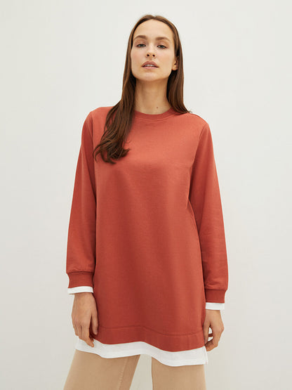 Crew Neck Plain Long Sleeve Women's Sweatshirt Tunic