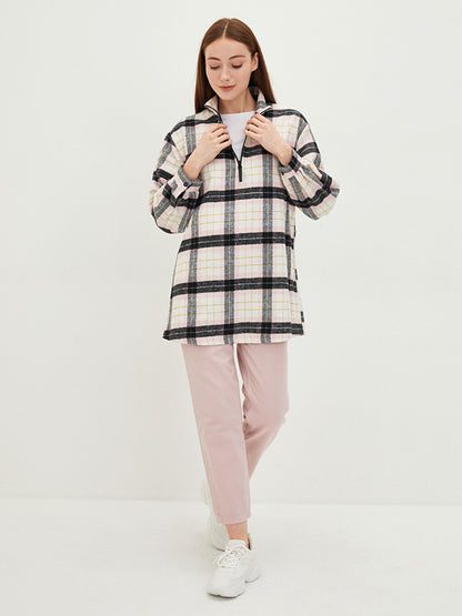 Magnificent Collar Plaid Long Sleeve Women's Tunic