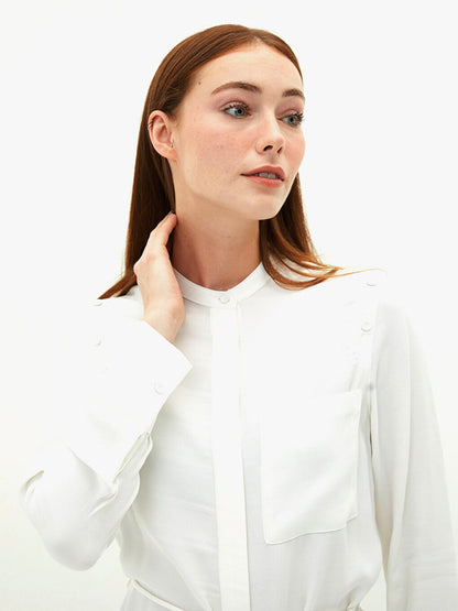 Judge Collar Waist Tie Detail Long Sleeve Viscose Women's Tunic