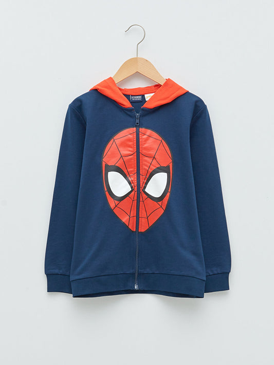 Hooded Spiderman Printed Long Sleeve Boys Zipper Sweatshirt