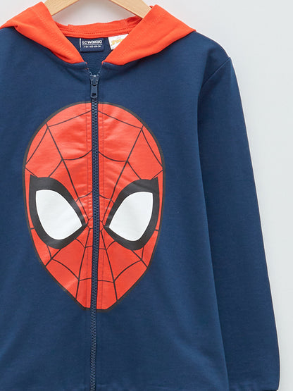 Hooded Spiderman Printed Long Sleeve Boys Zipper Sweatshirt